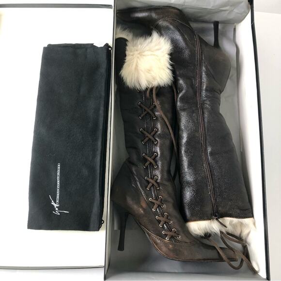 Giuseppe Zanotti Biork 90 Fur Lined Knee High Pointed Toe Leather Boots 37.5 - Picture 9 of 10